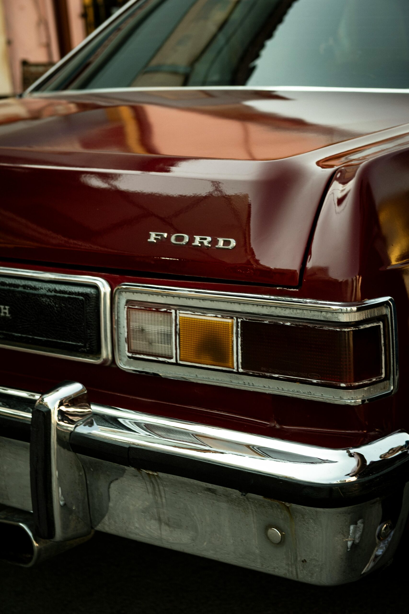 Close-up of a vintage Ford car's rear, showcasing classic design in Eskişehir, Türkiye.